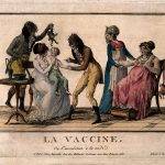 V0011688 A corpulent woman provides the pustule for the vaccination o